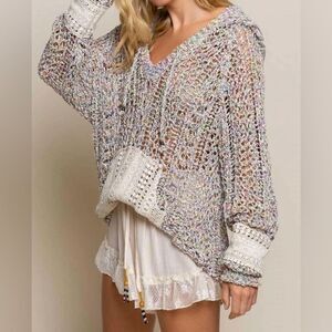 Anthropologie POL Boho Pastel Knit V-Neck Sweater